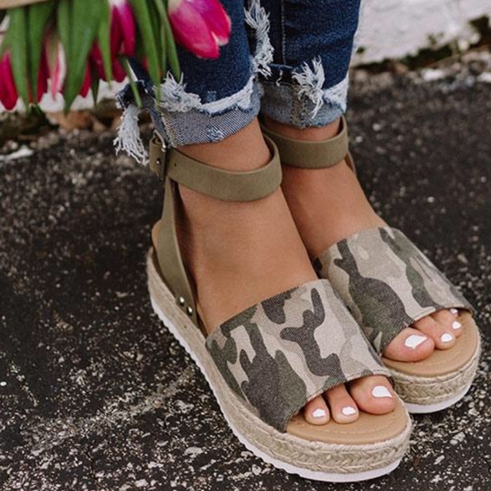 Restock Soda Green Camo Platform Espadrille Sandal - Picture 2 of 9
